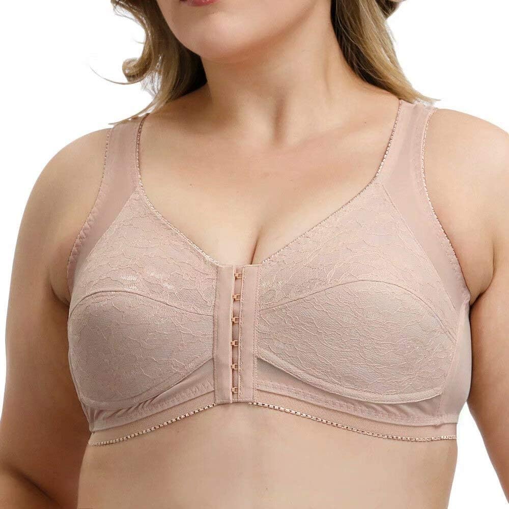 Vgplay Women's Plus Size Front Closure Bras Full Coverage Wire Free X-Back Support Bra