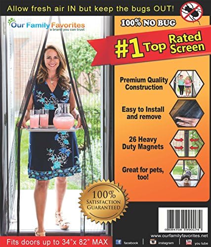 Magnetic Screen Door: Premium Quality, TOUGH CONSTRUCTION. Velcro SEWN Around ENTIRE Frame-NO GAPS! 36" x 83" Frame - Fits Door Openings UP TO 34" X 82" MAX. Won't Fall Apart Like Magic Mesh As Seen On TV, Magna. "Bugs-Not-Invited" Guarantee! (1)