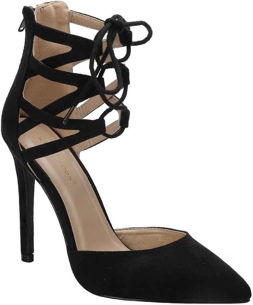 Ideal Shoes Pumps mit Schnürung Effekt Wildleder Palma, Schwarz schwarz Größe 38 Amazon