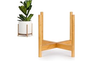 Fox & Fern Mid Century Modern Plant Stand - Raised Bamboo Planter Stand for Planters Up to 14.9 Inches Wide (NOT INCLUDED); Bamboo Pot Stand for Plants Indoor; Extra Large Plant Stand for Indoor Big Pots