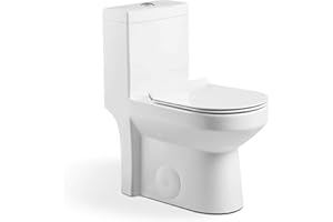 Fine Fixtures Modern One-Piece Toilet, High-Efficiency Dual Flush System, Compact Space-Saver Design, Round Toilet Seat, Standard 12" Rough-In, White