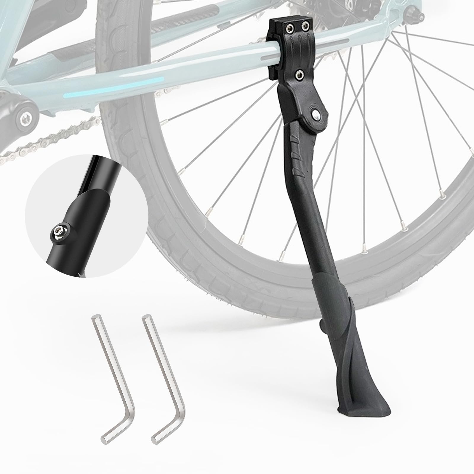 VidFair Bike Kickstand Adjustable Bike Stand Foldable Height Mountain Bike Stand Universal Road Bicycle Side Stand With Hexagon Allen Keys Suitable for Adults 24-29 Inches Wheels Black