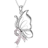 Dorunmo 925 Sterling Silver Breast Cancer Awareness Necklace, Pink Ribbon Butterfly/Heart/Cross/Boxing Gloves Pendant, Survivor Warrior Jewelry, Meaningful Support Gift for Women