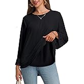 MAGICATELIER Women Boho Double Layered Crewneck Tunic Eyelet Tops Loose Fit Dressy Cute 3/4 Sleeve Casual Blouses Shirts 2026