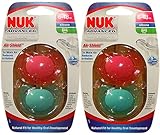 4 NUK Binky Air Shield Orthodontic Pacifier ,Girl Colors, 6-18 Months- Green & Pink
