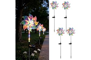Magical Holographic Rainbow Solar Pinwheel Lights,Color Changing LED Windmill Garden Stake,Outdoor Solar Windmill Garden Ligh