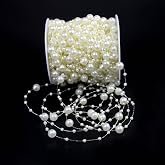Bingcute 100 Feet Fishing Line Artificial Pearls String Beads Chain | Garland Flowers Wedding Party Decoration, Party Supplies