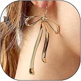 Dainty 14K Gold Bow Earrings Vintage Long Pearl Ribbon Dangle Dop Earrings Hypoallergenic Bowknot Tassel Earrings Jewelry Present for Banquet Prom