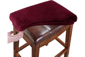RHYII Stool Covers Rectangular Velvet Set of 2, Vanity Stool Covers Stretch Washable Saddle Bar Stool Slipcover Bench Seat Protector with Elastic Bands Wine Red