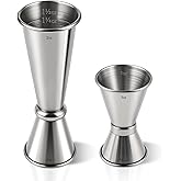 2-Pack Stainless Steel Cocktail Jiggers – Japanese Style Double Measuring Cups for Bartending (1oz/2oz + 0.5oz/1oz)