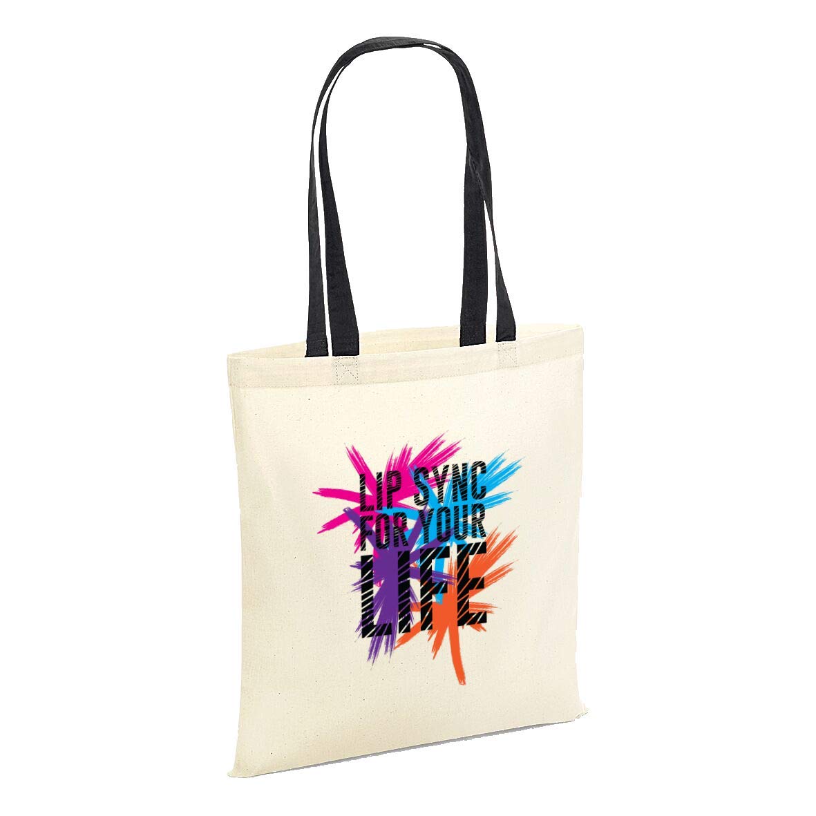 Lip Sync For Your Life Tote Bag- TV Drag Race Queen Cotton Shopper Shopping Gift (Natural Black Handle Prime)