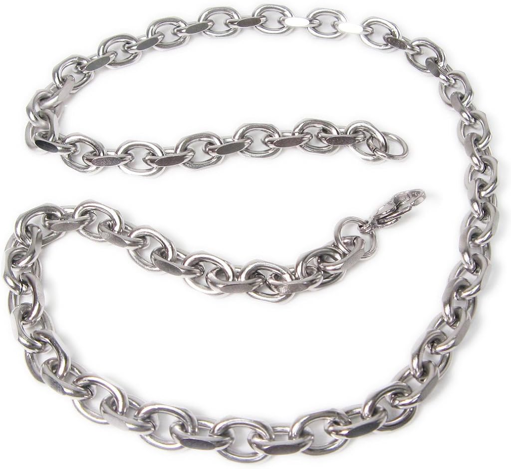 Stainless Steel Wide 2 Faceted Cable Chain Mens Necklace 9.5mm 24