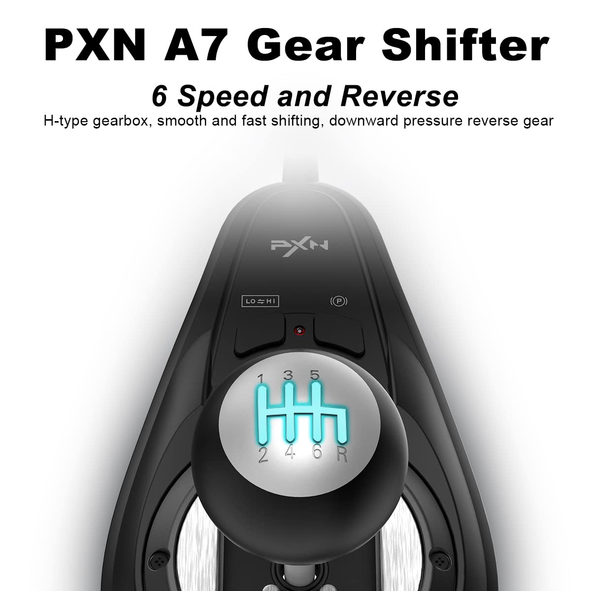 PXN A7 Gear Shifter, 6+1 Shift Lever with Handbrake & High/Low Gear Buttons, USB Compatible for PC, PS4, Xbox