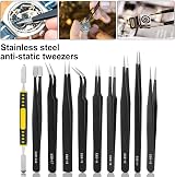 Luckynono Precision ESD Tweezers Set 10pcs Anti-Static Stainless Steel Kit view 5