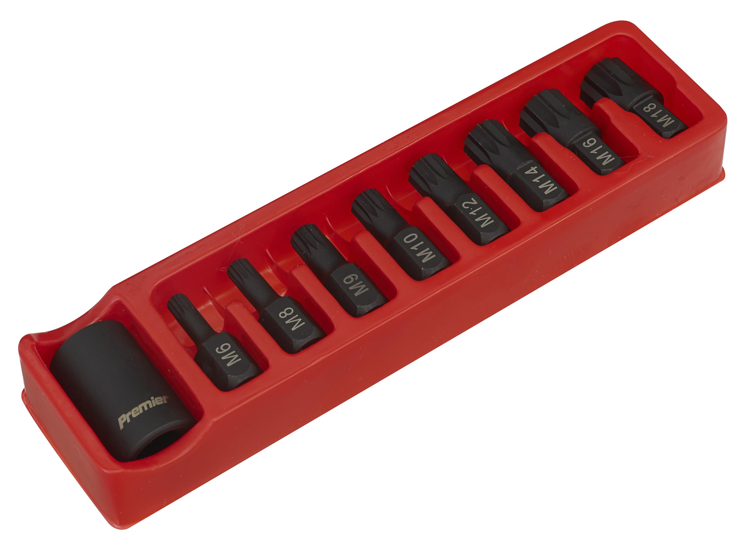 Sealey Ak5611 Impact Spline Bit and Holder Set 9Pc 1/2Sq Drive