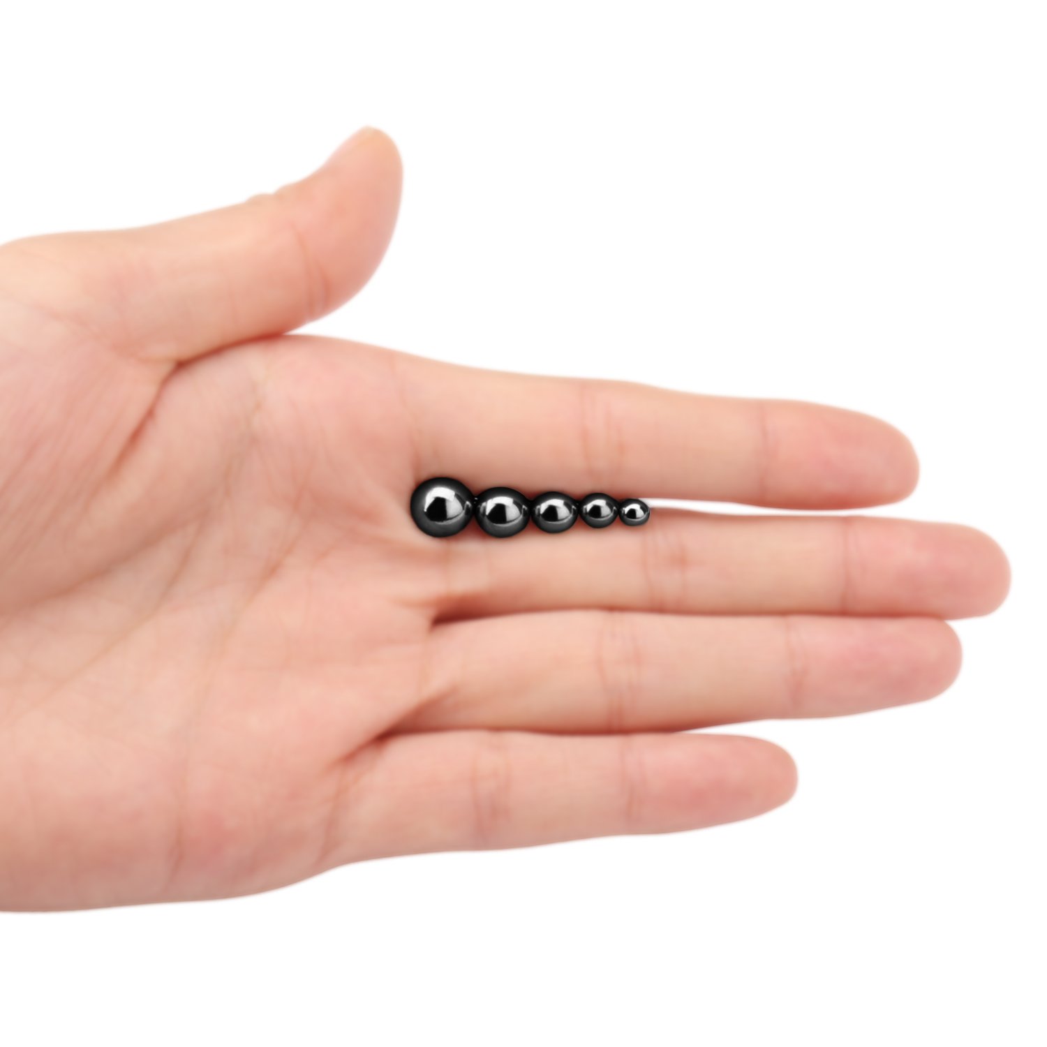 UHIBROS 316L Surgical Stainless Steel Round Ball Studs Earrings 5 Pair Set Assorted Sizes (Black)