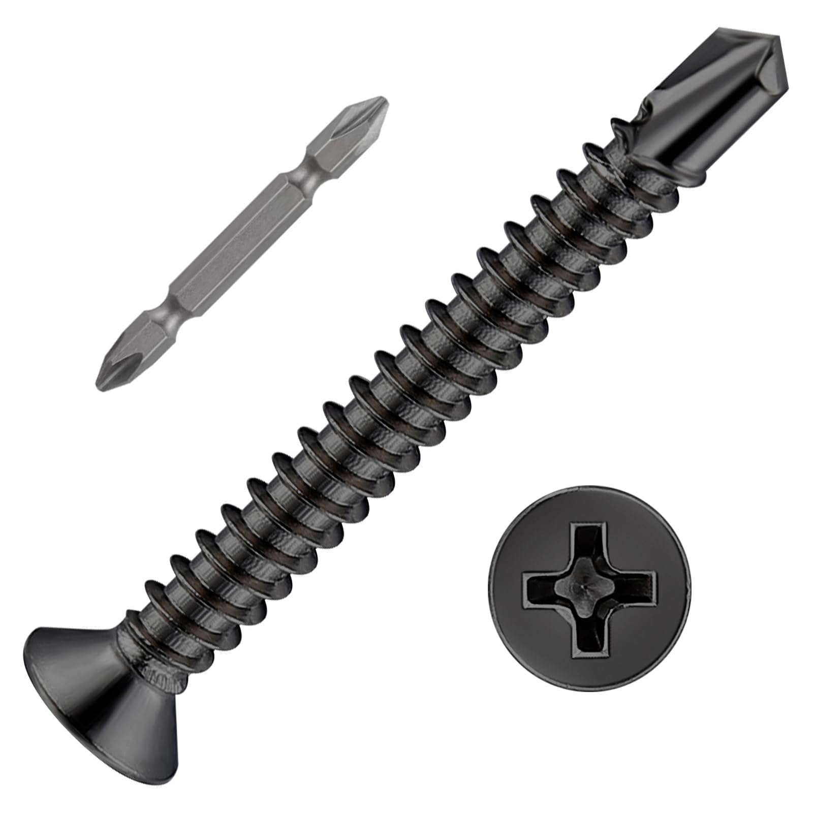 Photo 1 of Wensilon?200pcs?#8×1-1/2”for Sheet Metal Self-Tapping Screws 410 Black Stainless Steel Flat Head High-Strength Quick self-Drilling Screws