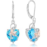 Oskani Dangle Drop Leverback Earrings for Women, 925 Sterling Silver Infinity Butterfly Heart July Birthstone Ruby Color Earrings Jewelry Gifts, Anniversary Birthday Gifts for Her