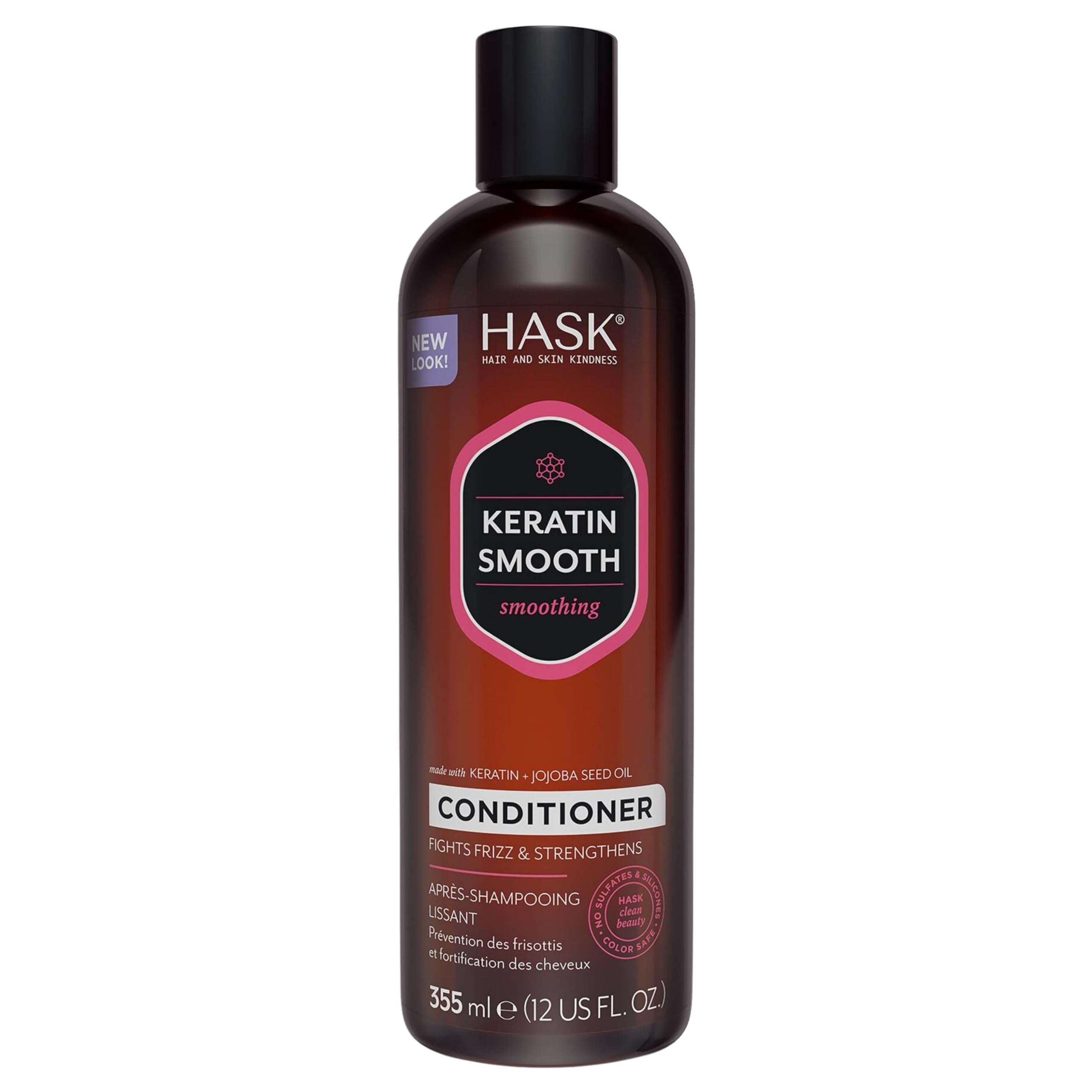 HASK Keratin Smoothing Conditioner for all hair types, colour safe, gluten-free, sulfate-free, paraben-free - 1 355mL Bottle