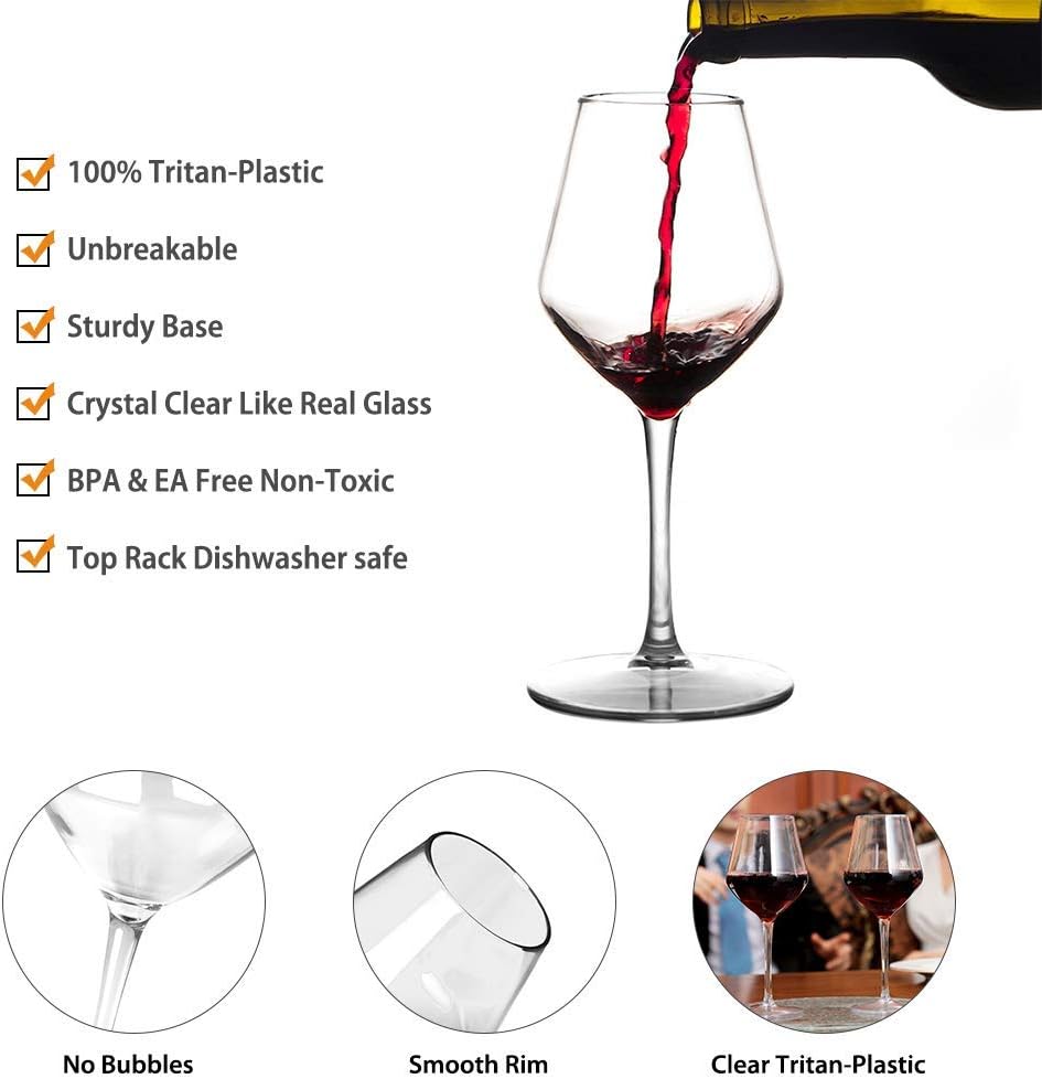 COOKY.D Large Tritan-Plastic Red Bordeaux Wine Glasses 15oz, Unbreakable Long Stemmed Glassware for Party Birthday - Image 4