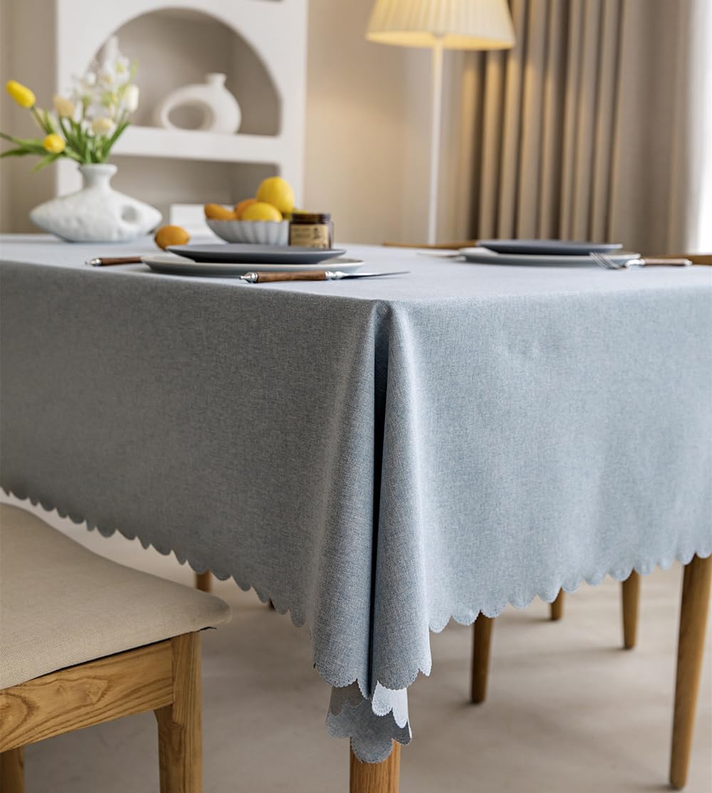 Fusehngre 51"x 71" Waterproof Rectangle Tablecloth Oil Spill Proof Wrinkle Resistant Table Cover Cotton 4-6 Seats Table Cloth for Dining, Kitchen, 130 x 180 cm Light Blue — image 1