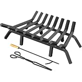 Jusgym Fireplace Grate 24 Inch with 8 Support Legs and Fire Tongs &amp; Poker | No Sagging, No Assembly Needed, Longer Burn Time, Solid Steel Fireplace Log Holder, Heavy Duty Fireplace Log Grate