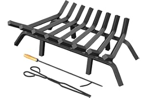 Jusgym Fireplace Grate 24 Inch with 8 Support Legs, Solid Steel Heavy Duty Fireplace Log Holder with Fire Log Tongs & Fire Poker, Fireplace Log Grate for Indoor Fireplace and Outdoor In-ground Firepit