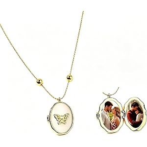 Zatxil Personalized Pet Photo Locket Necklace Butterfly Oval Pendant | Holds 1-2 Pictures, Custom Dog Cat Photo Keepsake, The