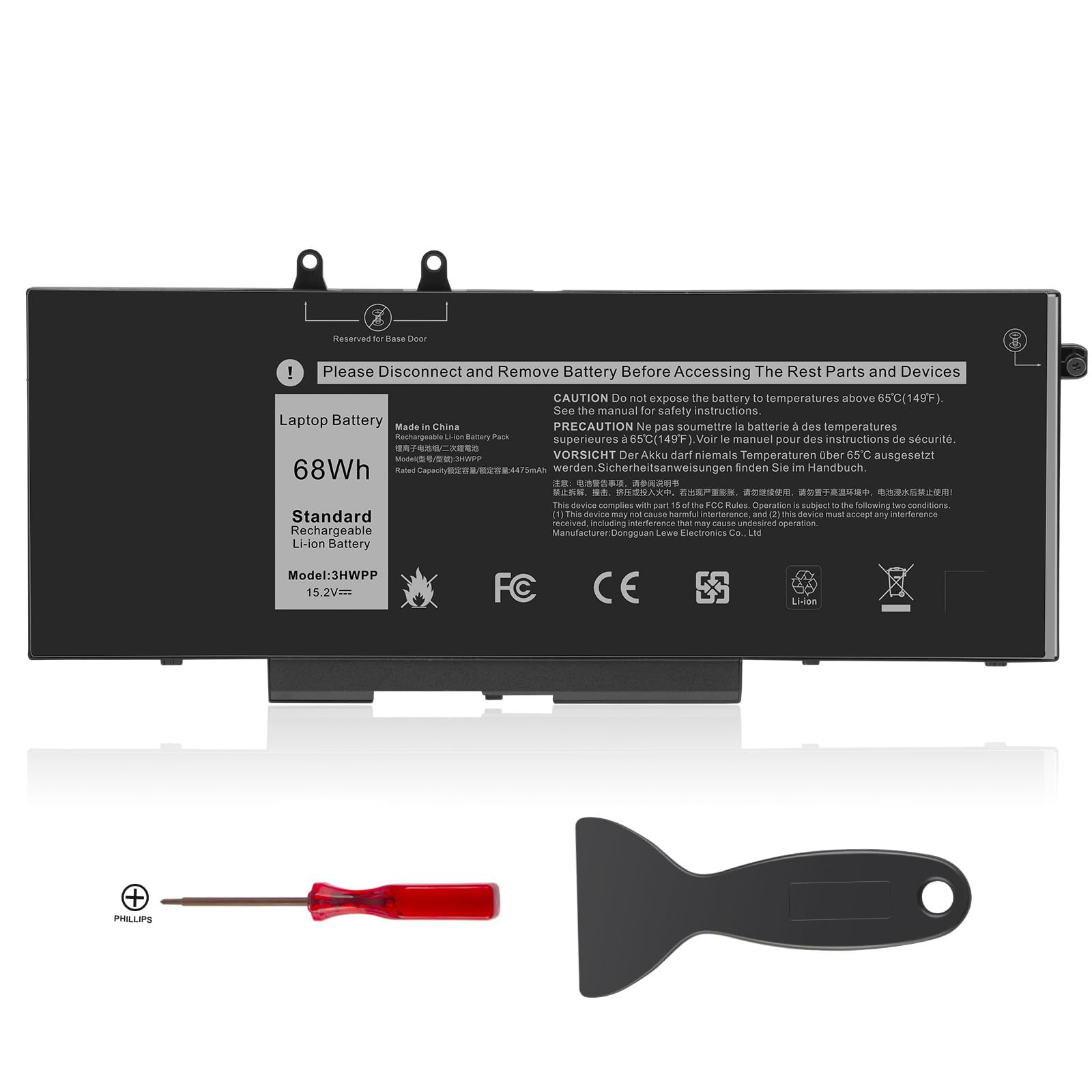 Photo 1 of 3HWPP Laptop Battery Replacement for Dell Latitude 5401 5410 5411 5501 5510 5511 Precision 3541 3551 Inspiron 7706 2-in-1 Inspiron 17 7500/7506 2-in-1 Black 10X1J N2NLL 1VY7F 451-BCMN 15.2V 68Wh