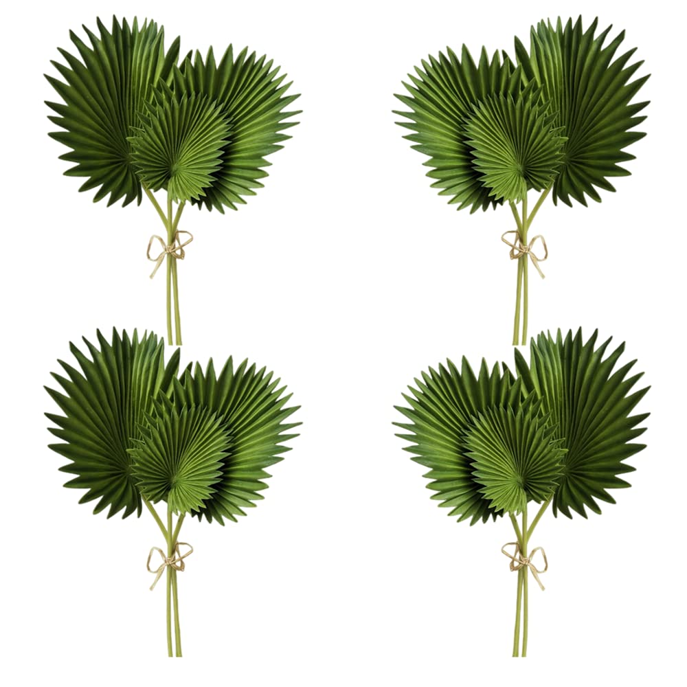 CLoxks 4 Bundles Artificial Palm Leaves Plants Single stem Fan Leaf Plant Fake Palm Stems Leaf Greenery Plants,for Home Garden Hawaiian Party Jungle Party Decoration
