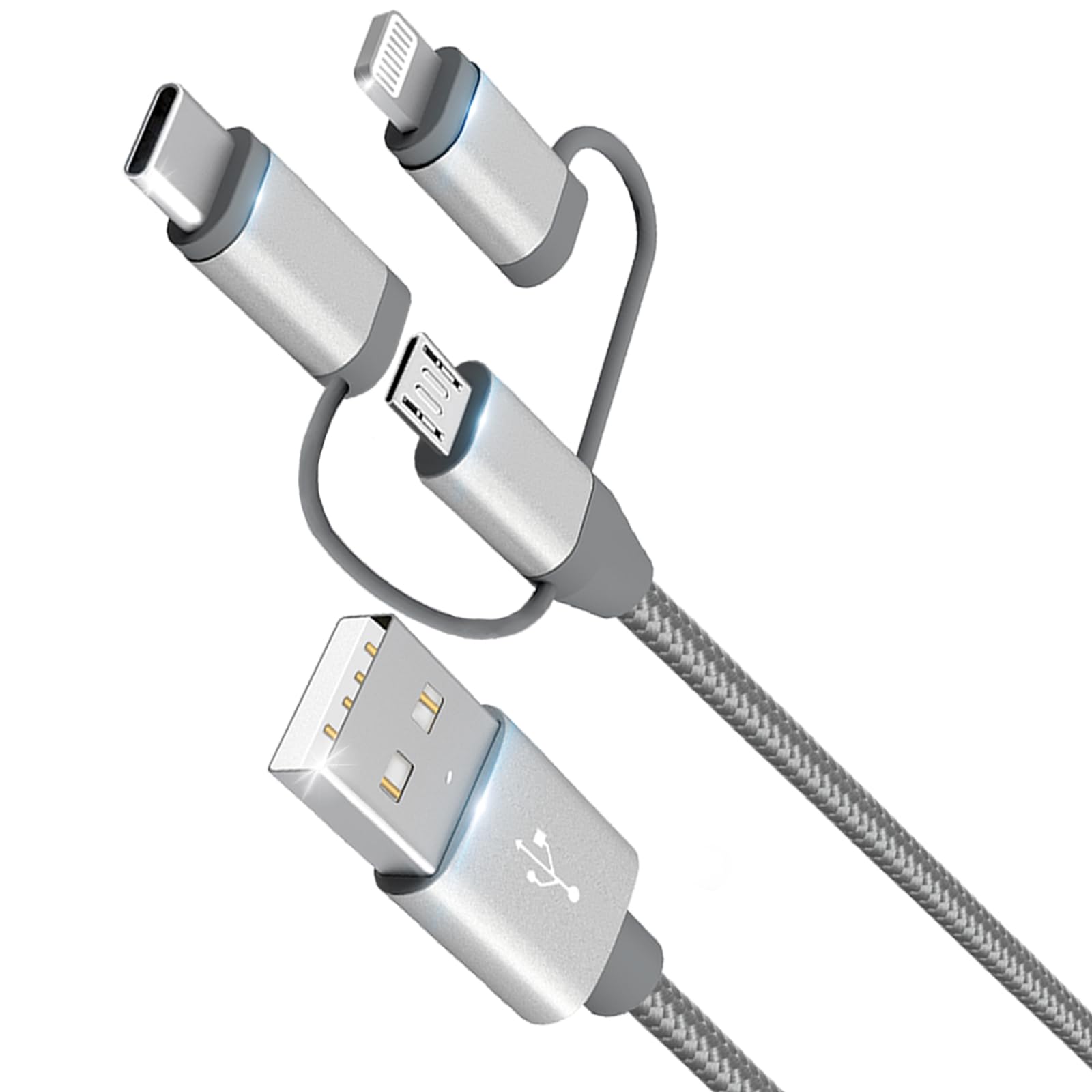 Photo 1 of MICFLIP 3 in 1 Charging Cable Adapter,Apple MFi Certified Lightning,Type-C,Micro USB Cable,Compatible with iPhone 16/15/14,iPad,Huawei, HTC,LG,Samsung Galaxy,Sony Xperia,Car Play(1 Pack,3.4ft)