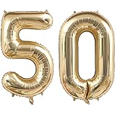 40 Inch Light Gold 50 Number Balloons White Gold Giant 50 Foil Mylar Helium Large Digital Balloon Champagne Gold Birthday Numbers Jumbo Balloons 50th Anniversary Events Party Decorations Supplies