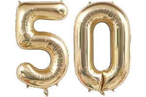 ANGEL Q HOUSE 40 Inch Light Gold 50 Number Balloons White Gold Giant 50 Foil Mylar Helium Large Digital Balloon Champagne Gold Birthday Numbers Jumbo Balloons 50th Anniversary Events Party Decorations Supplies