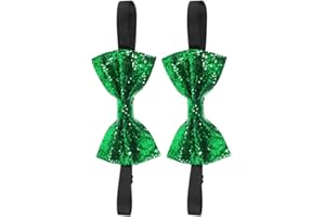 JOINPAYA 2pcs Adjustable Green Glitter Bow Ties for Men and, Pre-Tied PU Bowtie for Banquet, Prom, Wedding,