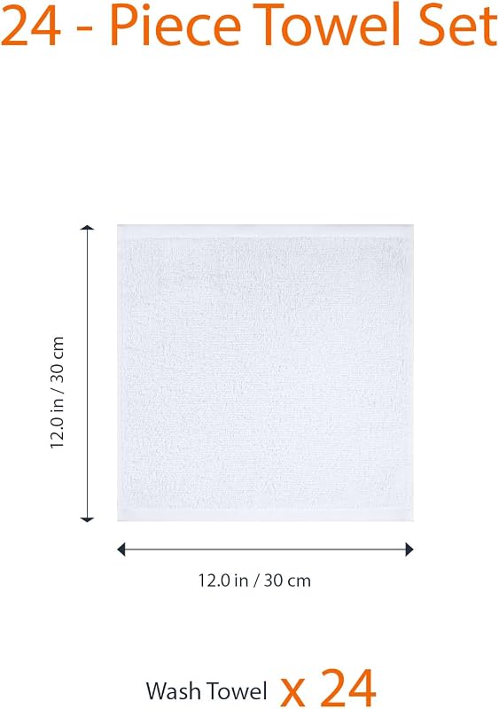 Conjunto de Toalhas de Banho Absorvente 100% Algodão Lavatório 30x30 cm, Branco, Embalar 24 Unidades