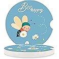 LogHog 2.56" Ceramic Car Coasters - Adorable Bee Design: Don't Worry, Bee Happy - Perfect Auto Cup Holders for Car, Absorbent, Durable