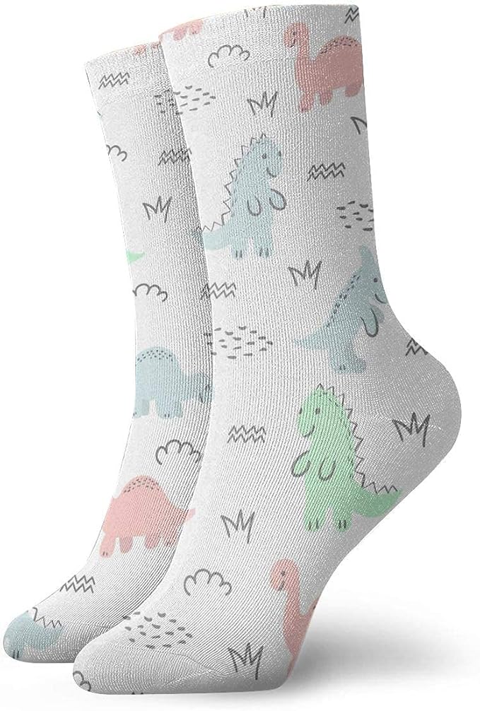 Lsjuee Unisex Casual Cute Dinosaur Socks Moisture Wicking Athletic Crew