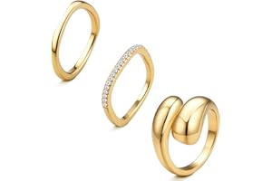 FUNRUN JEWELRY Stackable Chunky Gold Rings for Women Non Tarnish 14K Gold Chunky Ring Set Statement Band Stacking Ring Gold Size 5-10
