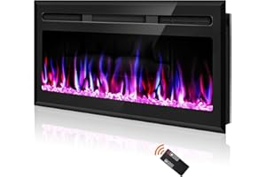 Hocookeper 31 inch Electric Fireplace, Wall Mounted and Recessed Fireplace Linear Fireplace Insert with Remote Control, Adjustable Flame Colors, Timer,750w/1500w, Black