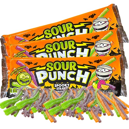 Spooky Sour Punch Straws Assorted Fruit Flavored Halloween Candy, Sugar