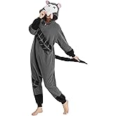 AMAMHAHAVA Opossum Onesie Pajamas for Adults Halloween Possum Costume Animal Cosplay One-Piece Pajamas