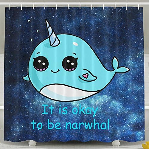 It Is Okay To Be Narwhal Bath Shower Curtain Fabric Bathroom Curtain Set With Hooks