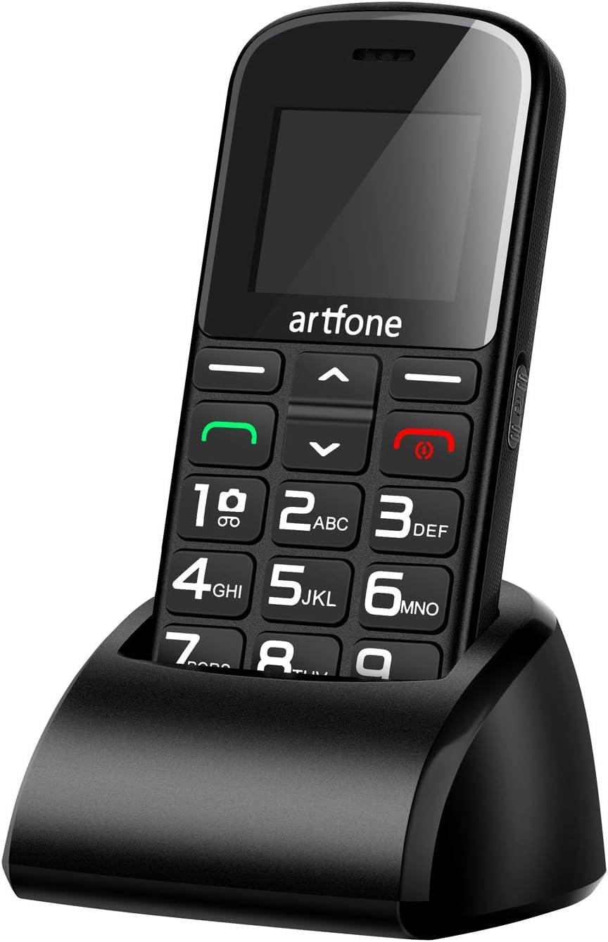 artfone CS182 2G Big Button Mobile Phone for Elderly丨SOS Button丨Speed Dial丨Easy to Use丨SIM Free Unlocked Senior Mobile Phone丨Charging Dock丨1800mah Battery丨Bluetooth丨FM丨Dual SIM丨Keyboard Lock - Black