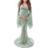 Saslax Off Shoulder Lace Maternity Dress for Photography Maxi Maternity Props Dresses for Photo Shoot Baby Shower