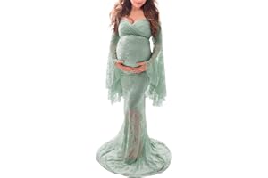 Saslax Off Shoulder Lace Maternity Dress for Photography Maxi Maternity Props Dresses for Photo Shoot Baby Shower