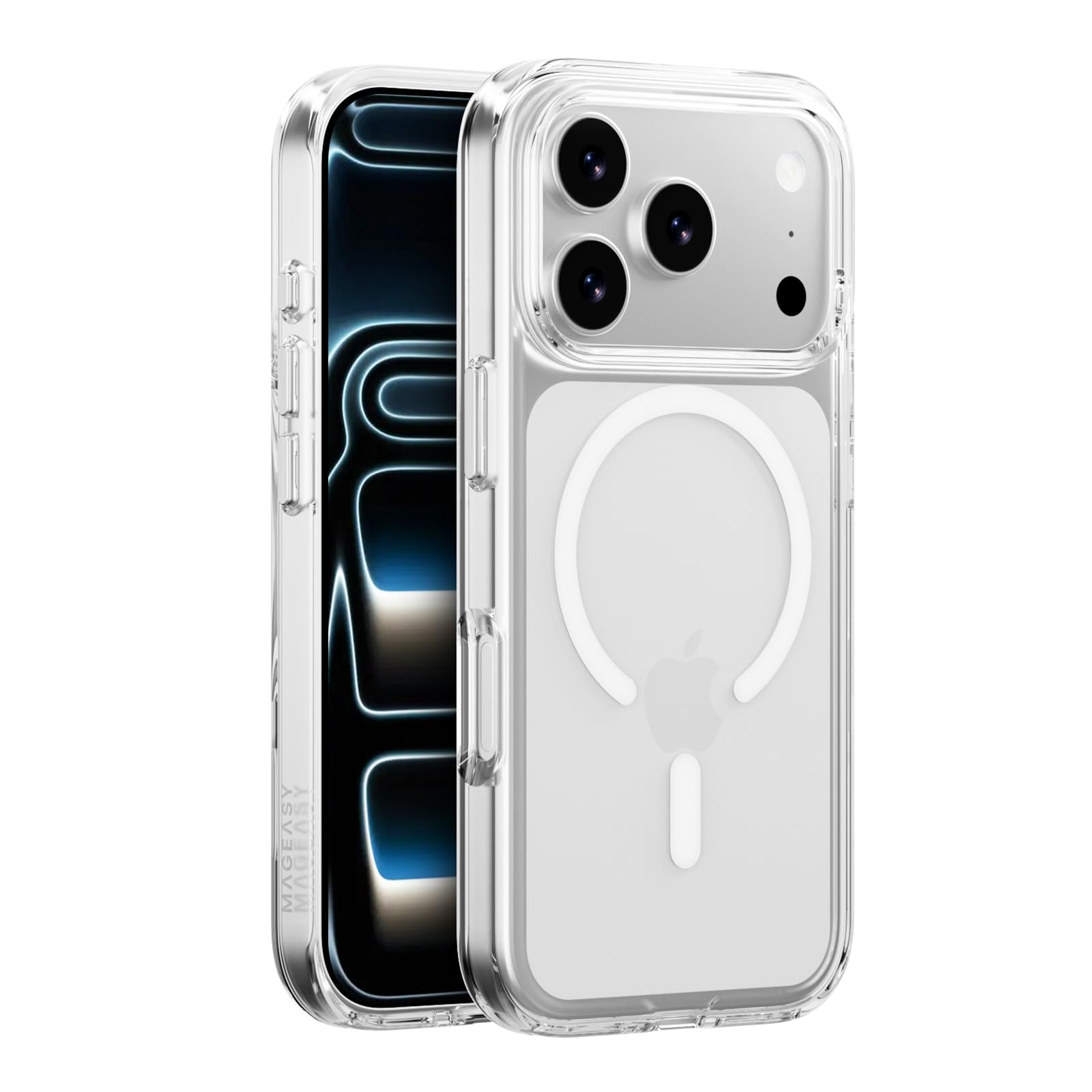 Photo 1 of MAGEASY Compatible with iPhone 17 Pro 6.3" Clear Case - Crystal Clear, Never Yellow, 16ft Drop Protection, Compatible with MagSafe - Bright M (White Ring)