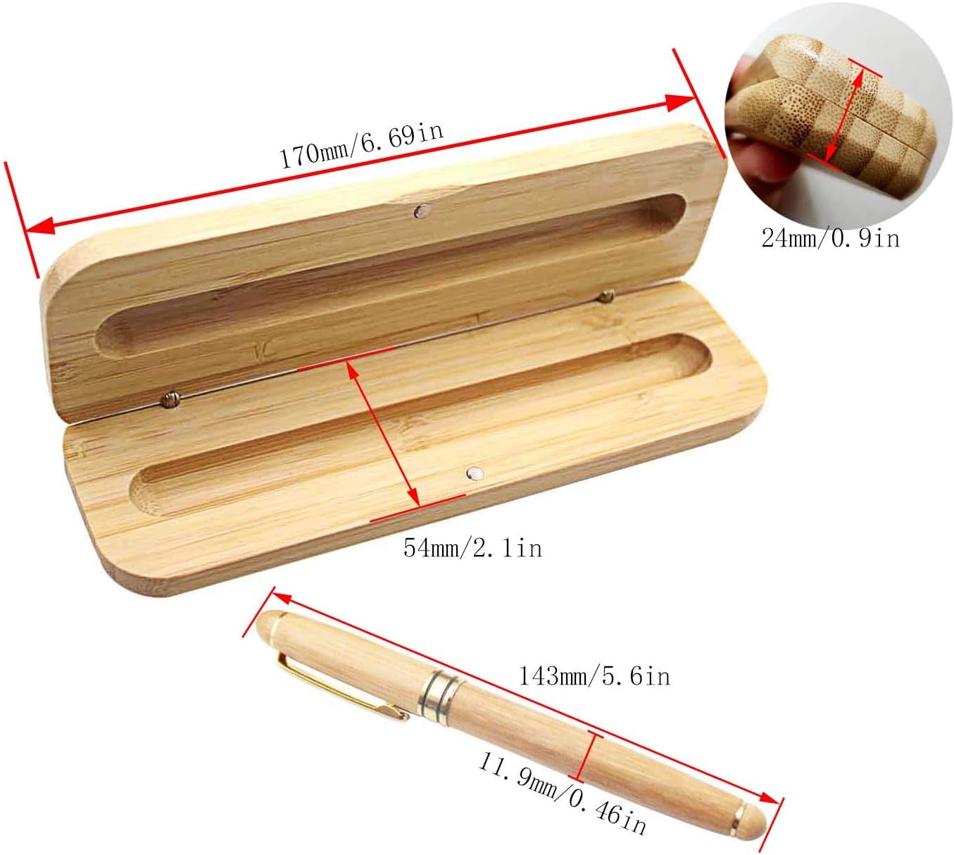 WJUAN Bamboo Fountain Pen Set - Handmade Vintage Wooden Pen with Stainless Steel Nib (14cm) & Gift Box, beige - Image 3