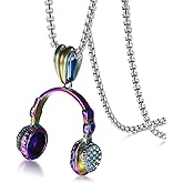 Blowin Hip Hop Men's Stainless Steel Rainbow Music Headset DJ Headphone Pendant Necklace with 24 inch Chain