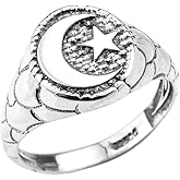 Middle Eastern Jewelry 925 Sterling Silver Islamic Crescent Moon and Star Unisex Ring
