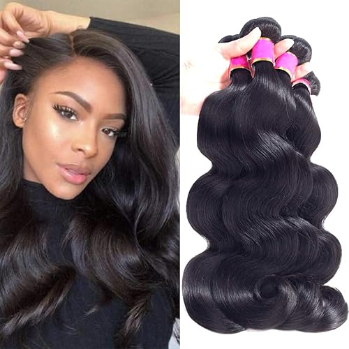 FDX Body Wave Human Hair Bundles 24 26 28 30 Inch 10A Unprocessed Brazilian Virgin Body Wave Hair 4 Bundles Weft Hair Extensions Natural Color (24 26 28 30)